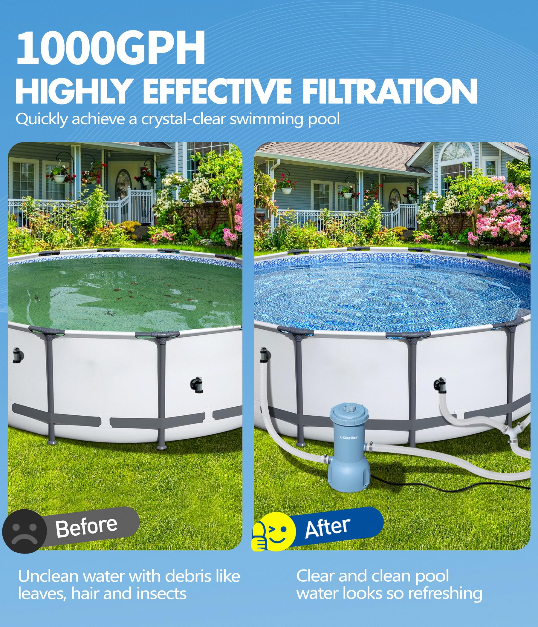 KimFilter Pro Series 1000 GPH pump top cover shows easy maintenance access