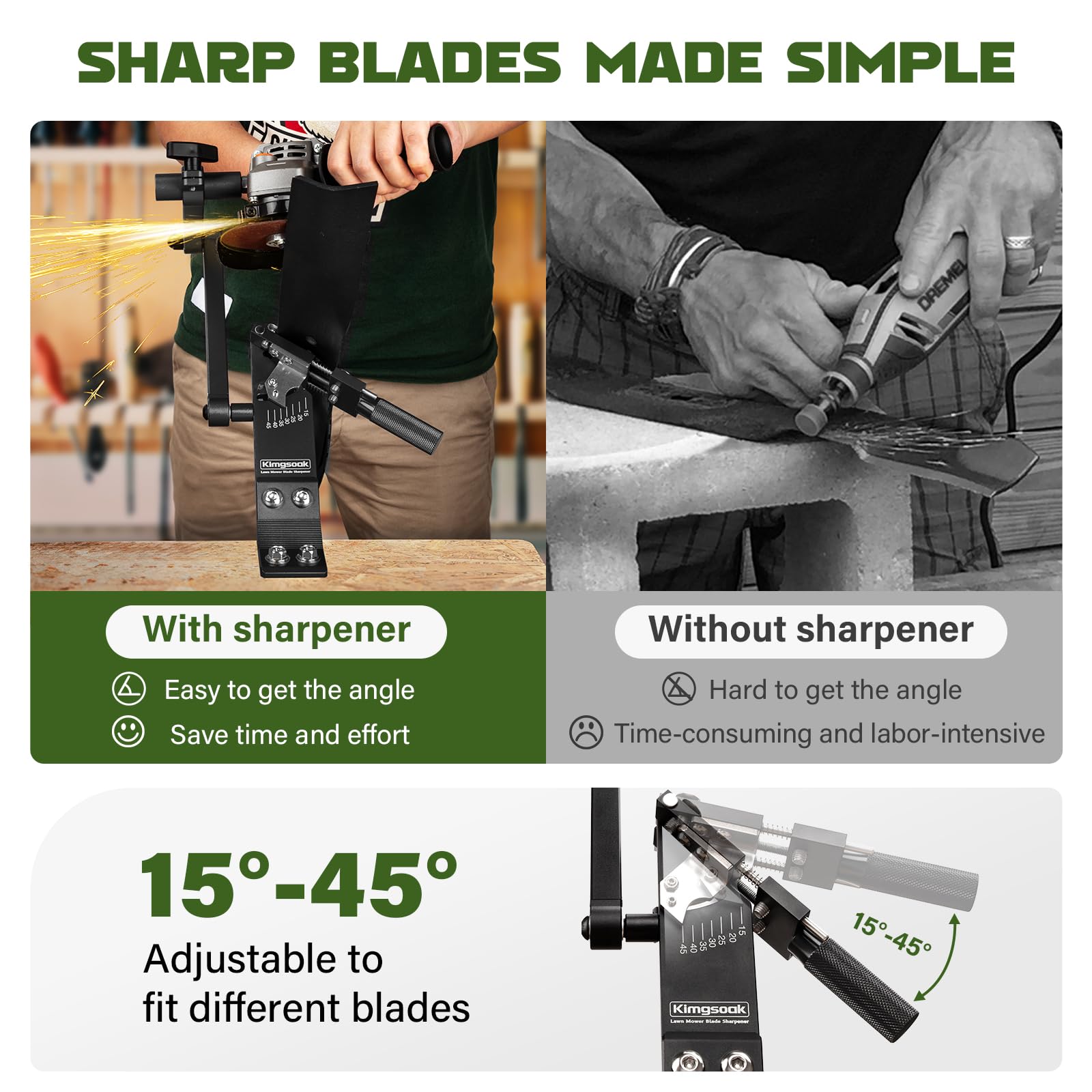 Kimgsoak guide pins support stable sharpening with compatible grinders for accurate angles
