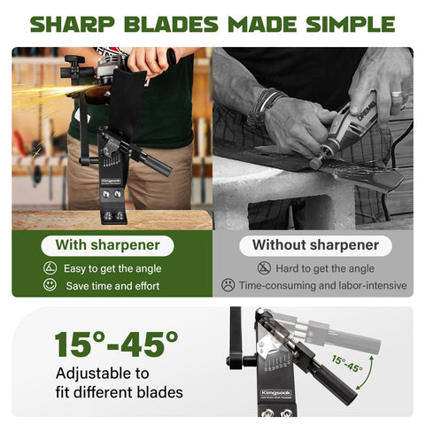 Kimgsoak guide pins support stable sharpening with compatible grinders for accurate angles