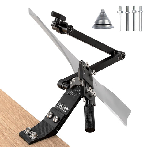 Kimgsoak lawn mower blade sharpener demonstrates angle guide for precise sharpening on old blades for a clean cut