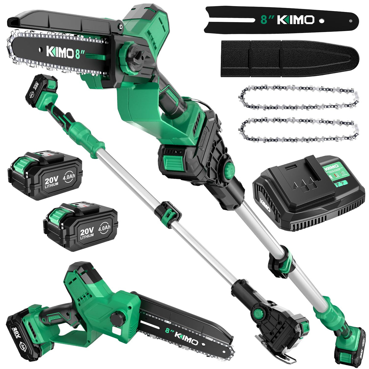 KIMO 2-in-1 cordless pole saw with extended reach for high branches