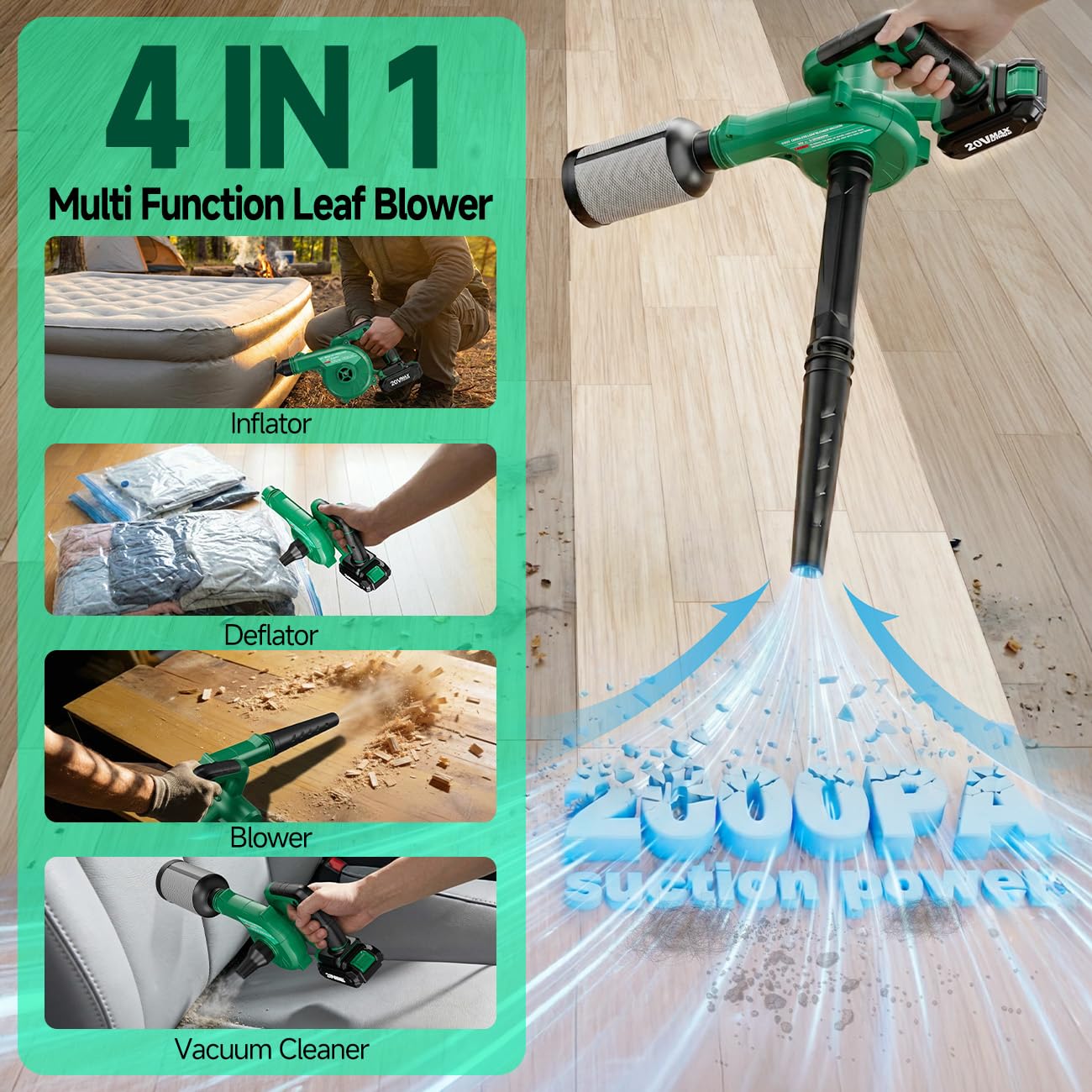 KIMO unit with detachable nozzle and bag for versatile leaf removal