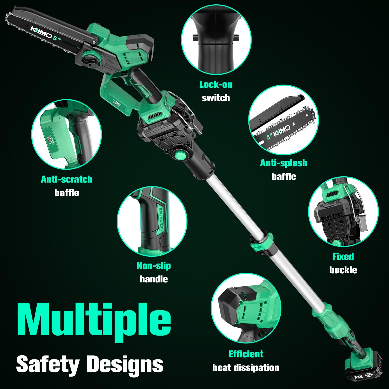 KIMO safety features include dual-trigger and debris shield for beginners