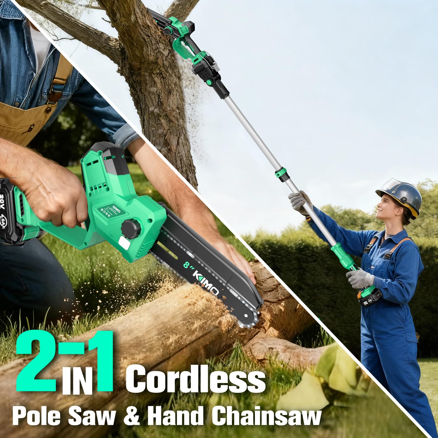 KIMO handheld chainsaw conversion for ground-level cutting in seconds