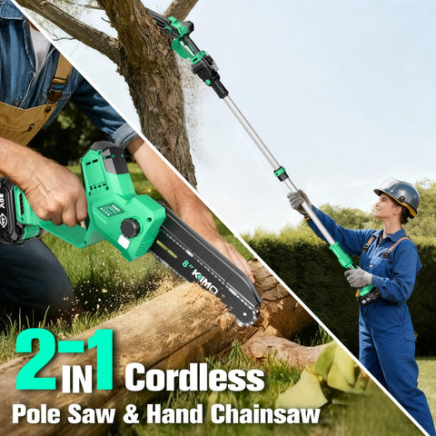 KIMO handheld chainsaw conversion for ground-level cutting in seconds