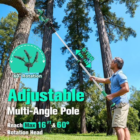 KIMO telescopic pole extended to 16 feet for overhead pruning