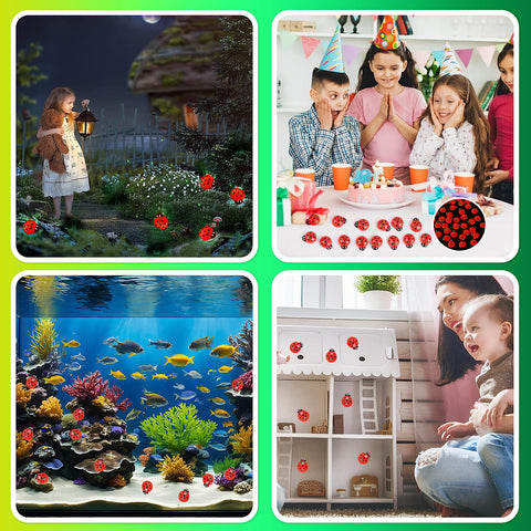 Kimober glow-in-dark ladybug figure for aquarium and plant displays.