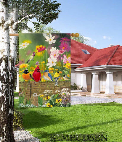 KIMPUDSEN birds floral garden flag adds cheerful color to yards