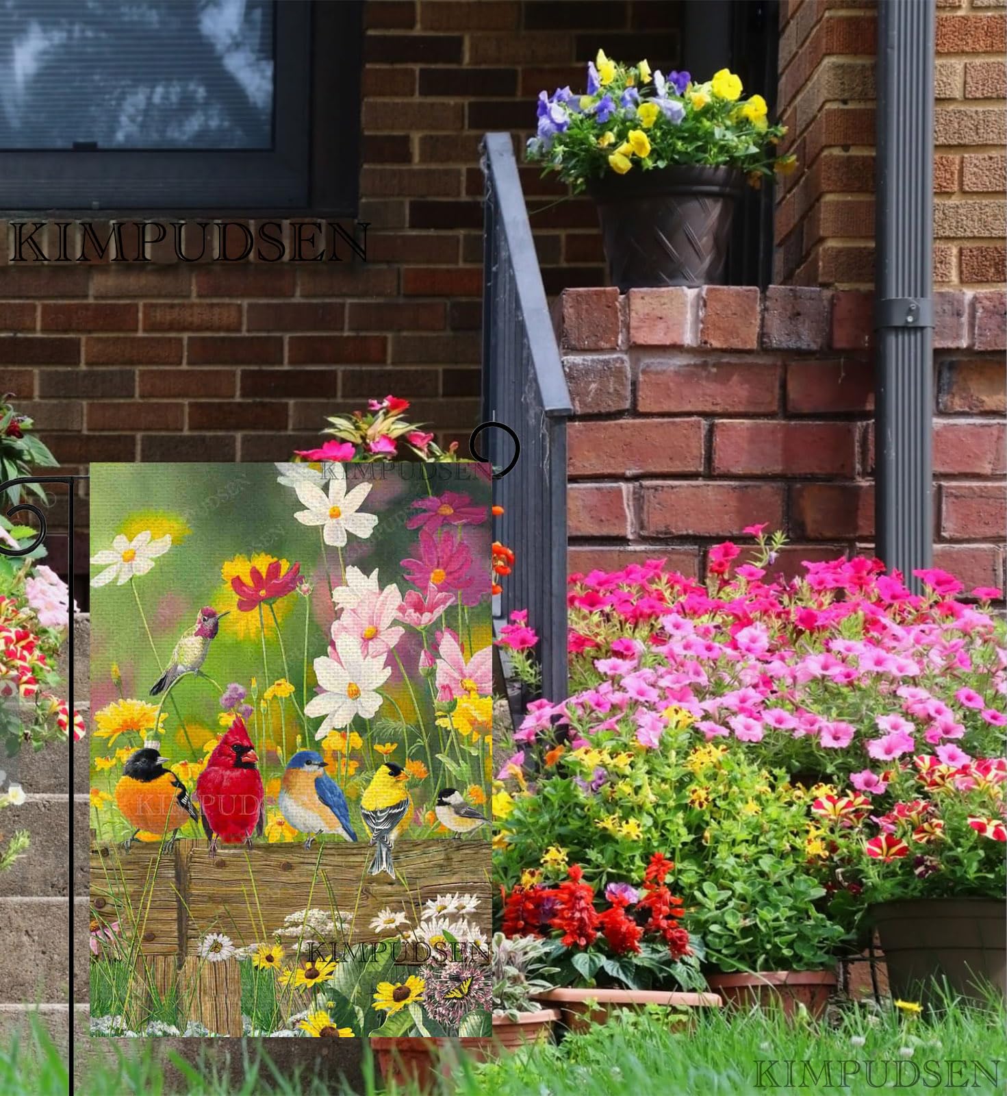 KIMPUDSEN colorful floral burlap flag for yard visibility