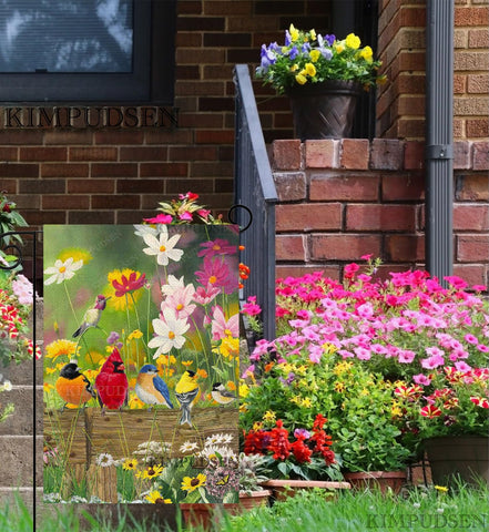 KIMPUDSEN colorful floral burlap flag for yard visibility