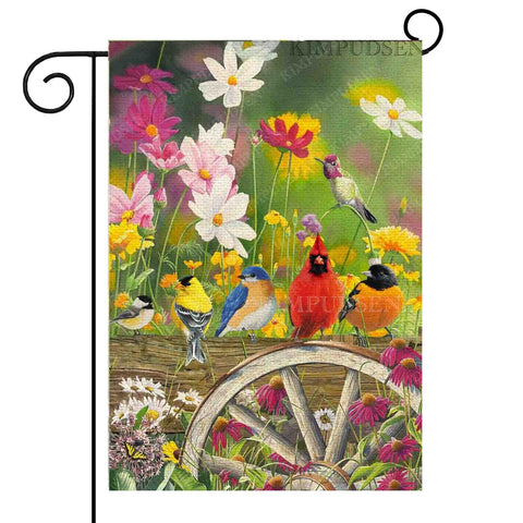 KIMPUDSEN hummingbird garden flag in vibrant colors adds seasonal curb appeal.