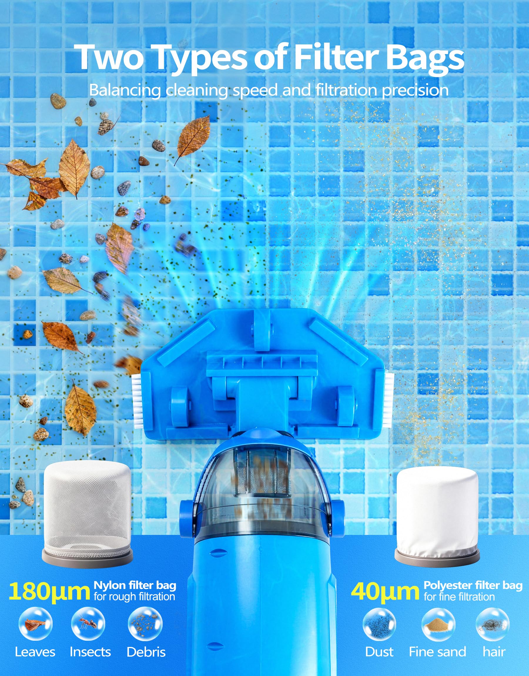 KimPump 180μm bag captures leaves and large debris effectively