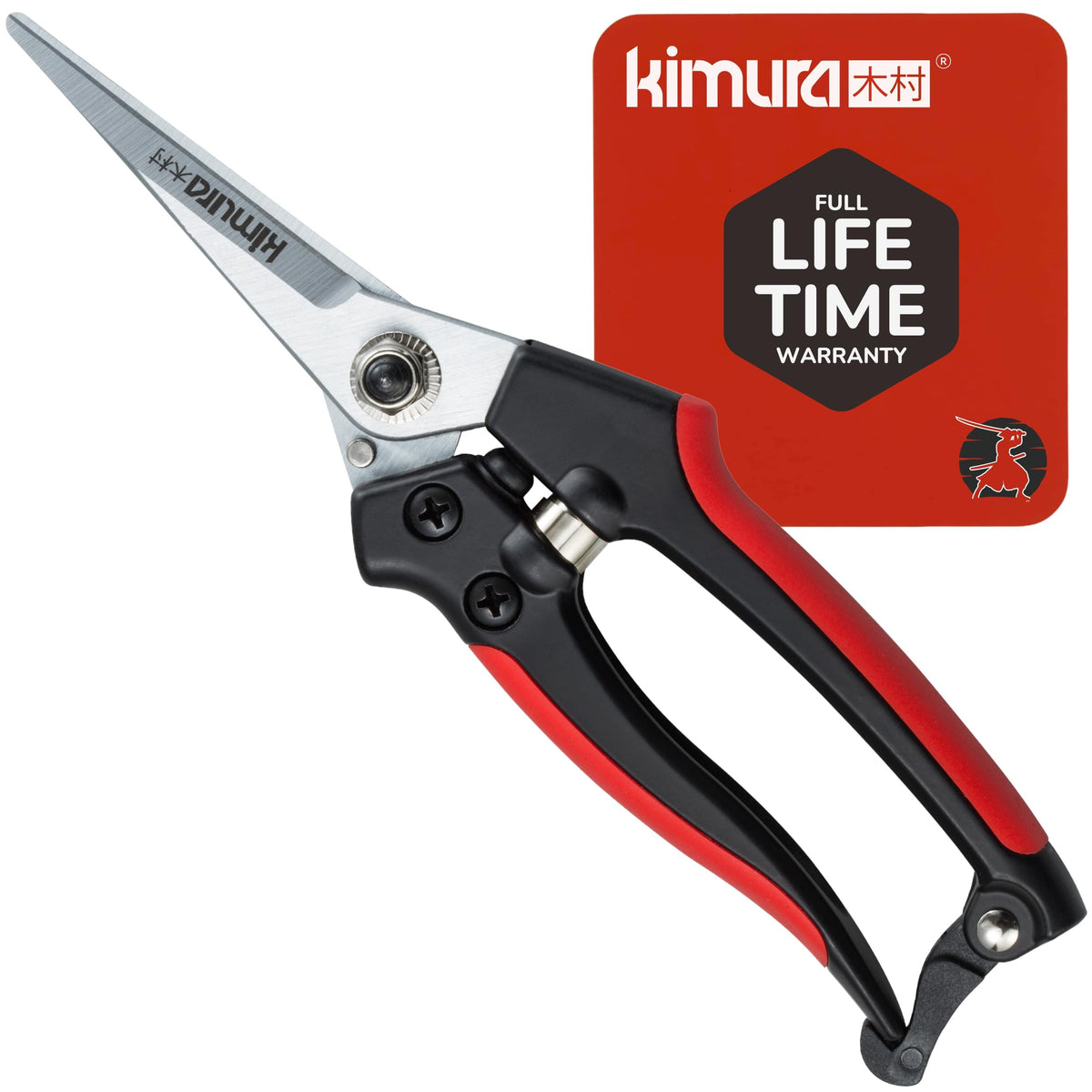 Kimura 8-Inch Pro pruning scissors blade closeup shows sharp Japanese steel for precise cuts.