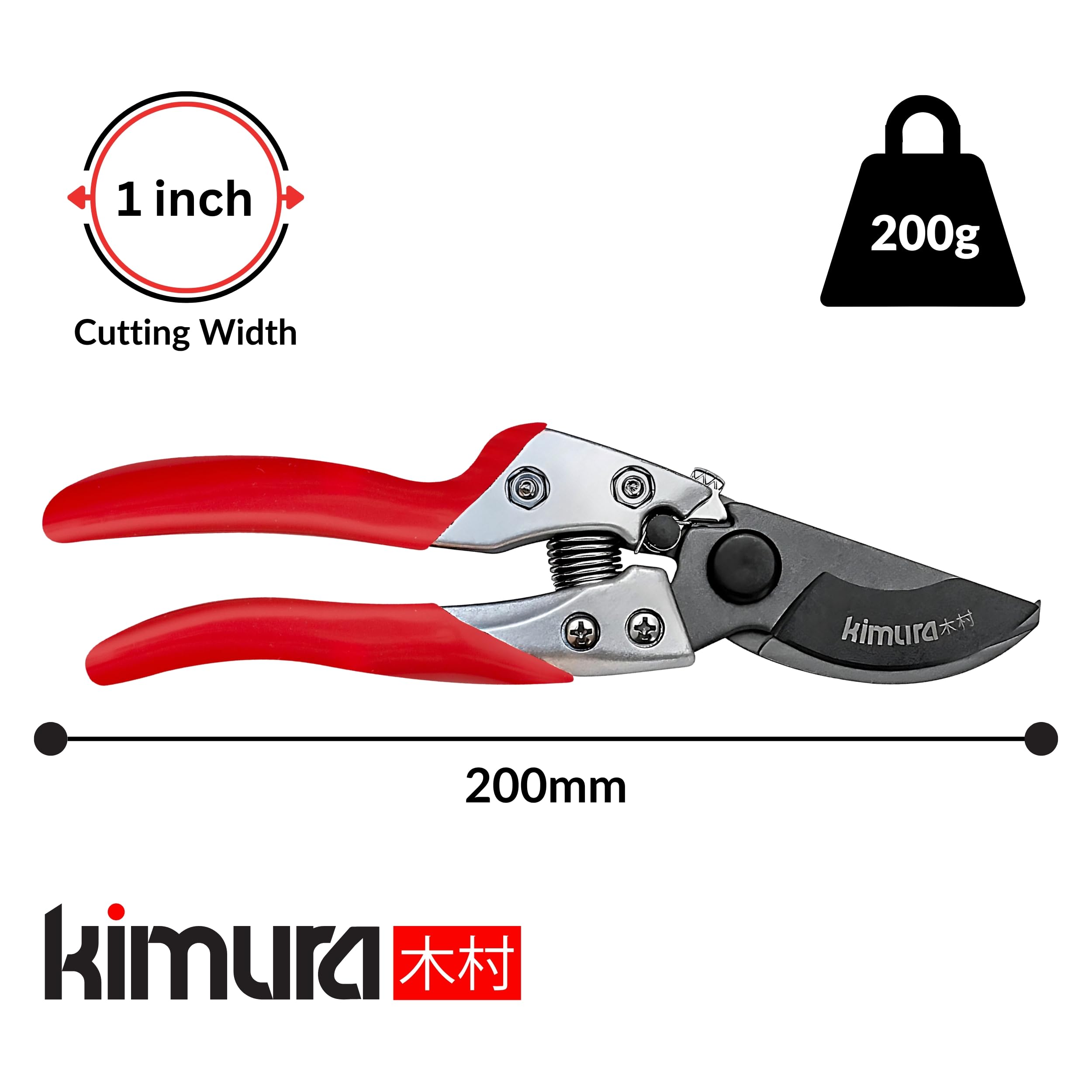 Kimura Pro Bypass Shears cutting action shows 1-inch cut capacity
