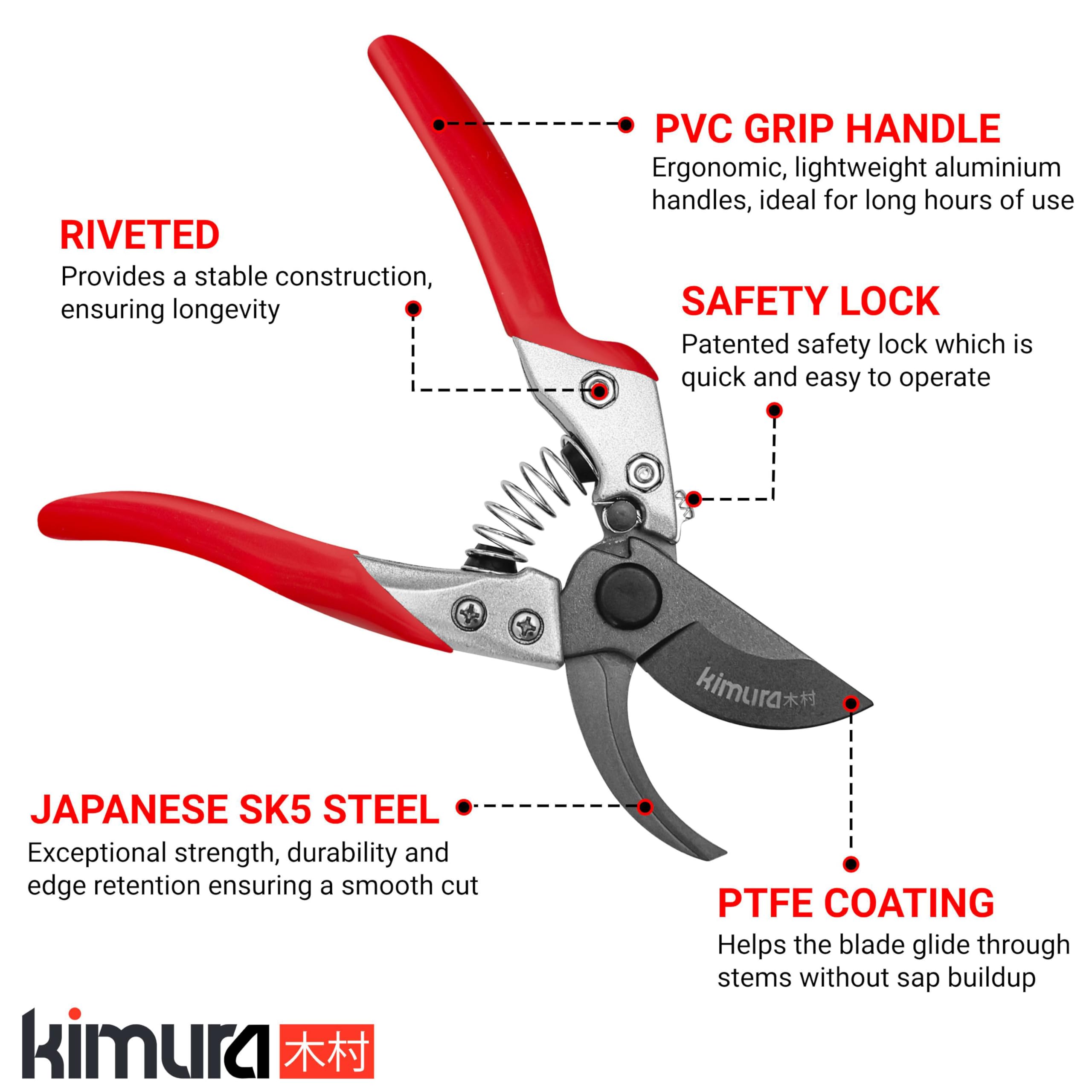Kimura Pro Bypass Shears ergonomic handle grip for comfortable pruning