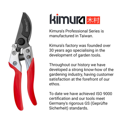 Kimura Pro Bypass Shears PTFE coating reduces sap buildup during pruning