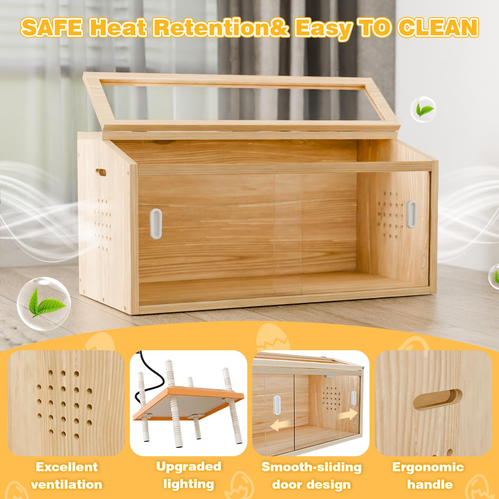 Kinchoix Brooder Box front doors enable easy feeding and cleaning.