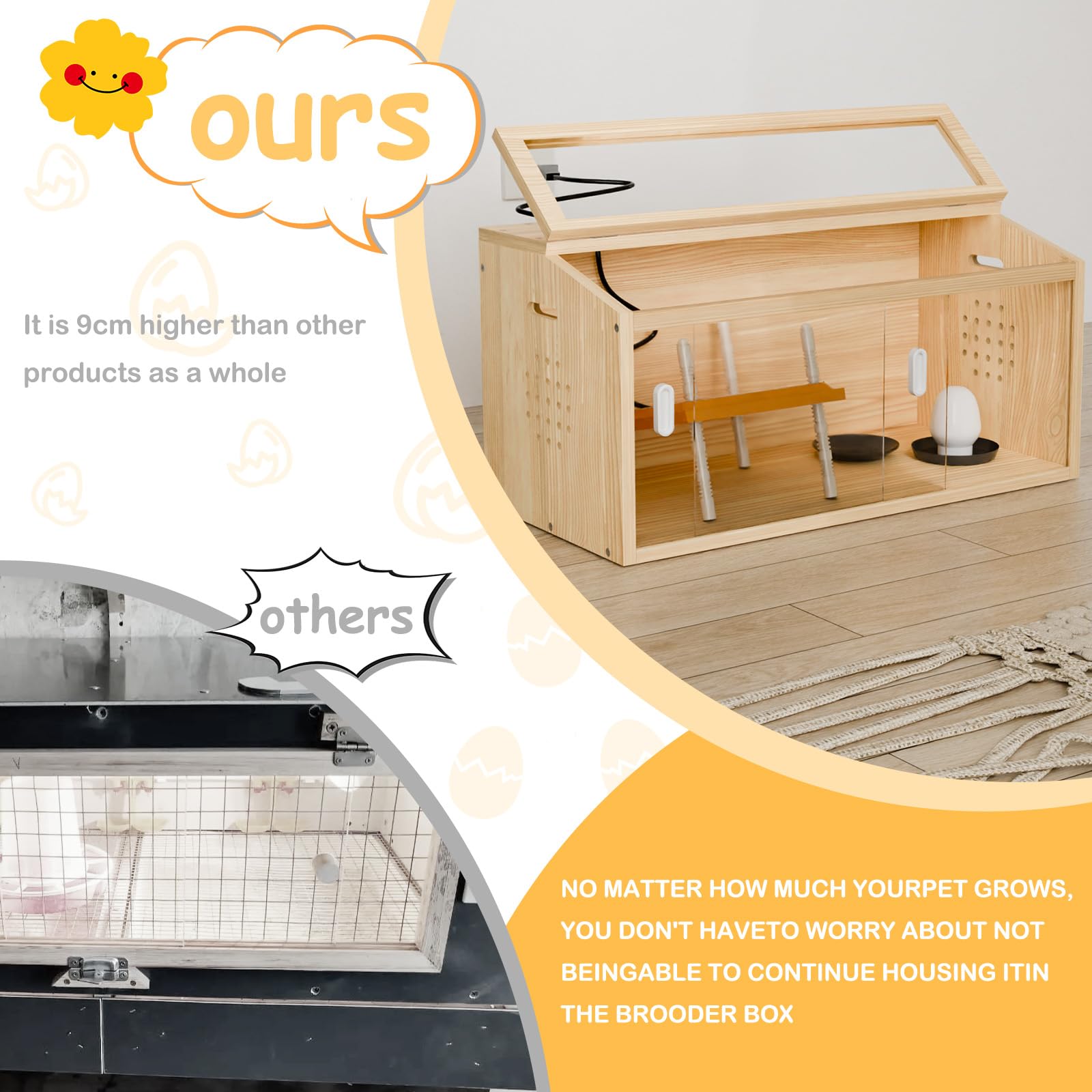 Kinchoix Brooder Box spacious interior offers comfortable space for chicks.
