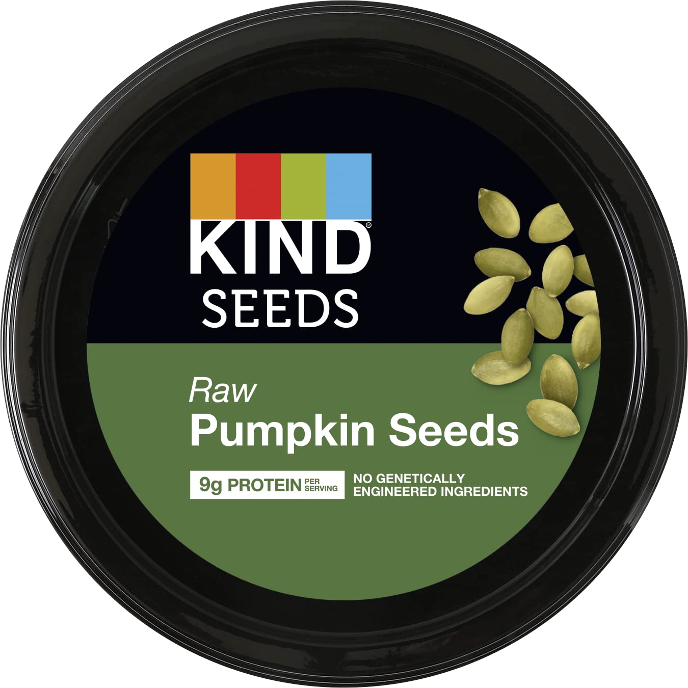 Close-up of KIND Raw Pumpkin Seeds highlighting the natural, raw texture.