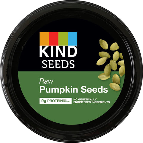 Close-up of KIND Raw Pumpkin Seeds highlighting the natural, raw texture.