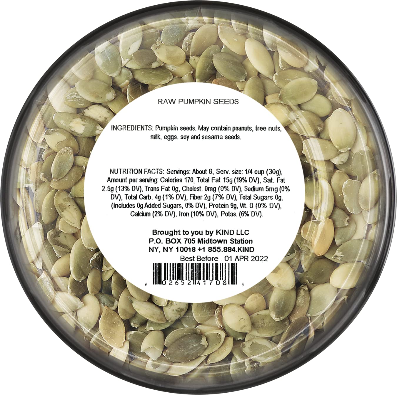 KIND Raw Pumpkin Seeds on the counter, ready for snacking or recipe prep.