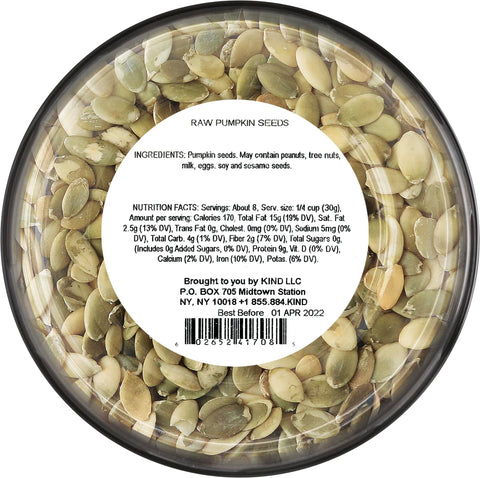 KIND Raw Pumpkin Seeds on the counter, ready for snacking or recipe prep.