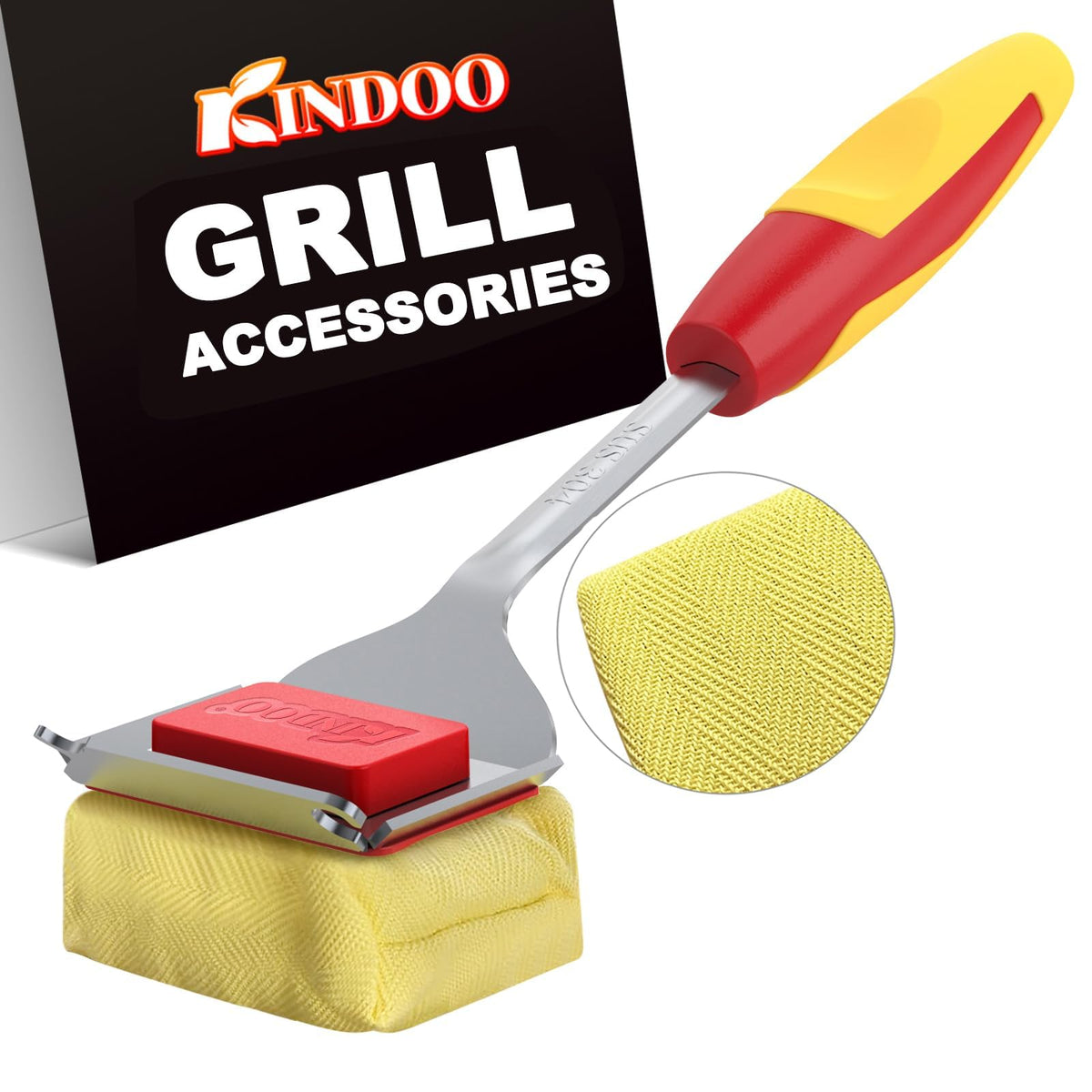 Kindoo bristle-free grill brush uses steam to melt grease for easier cleaning.