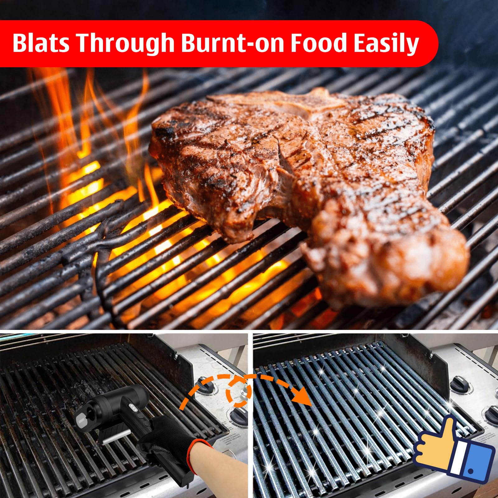 Kindoo grill brush LED light illuminating grill surfaces for precise cleaning