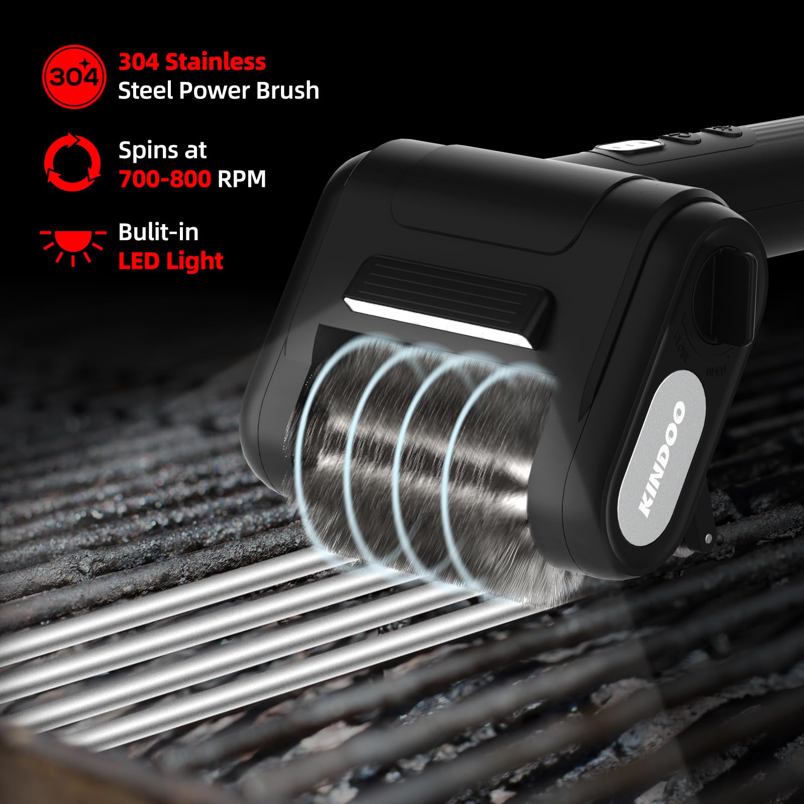 Kindoo grill brush in night-use setup enhances visibility during BBQ