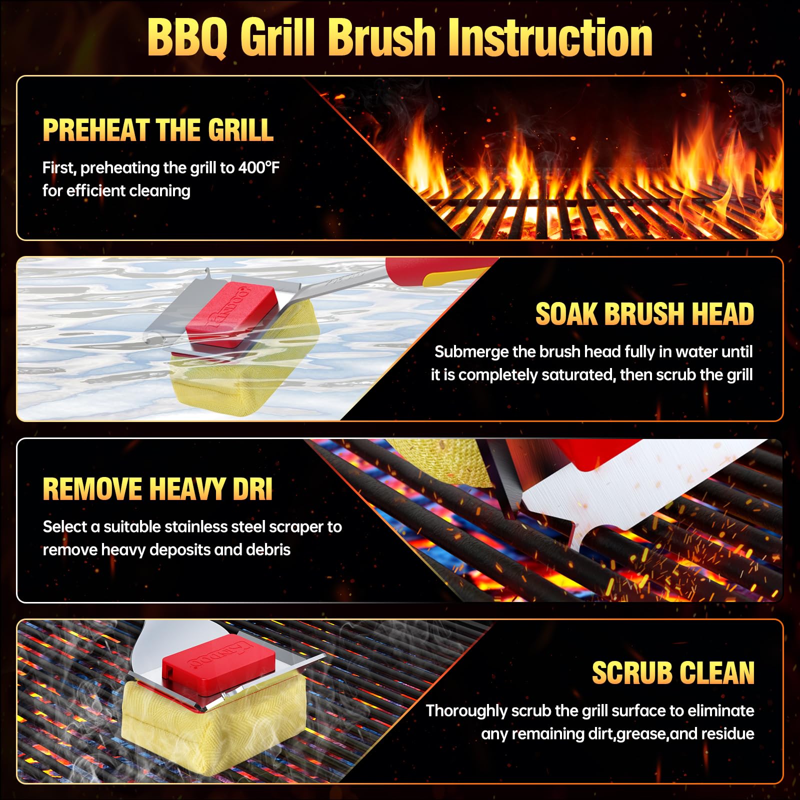 Kindoo herringbone pattern improves friction to remove tough residue.