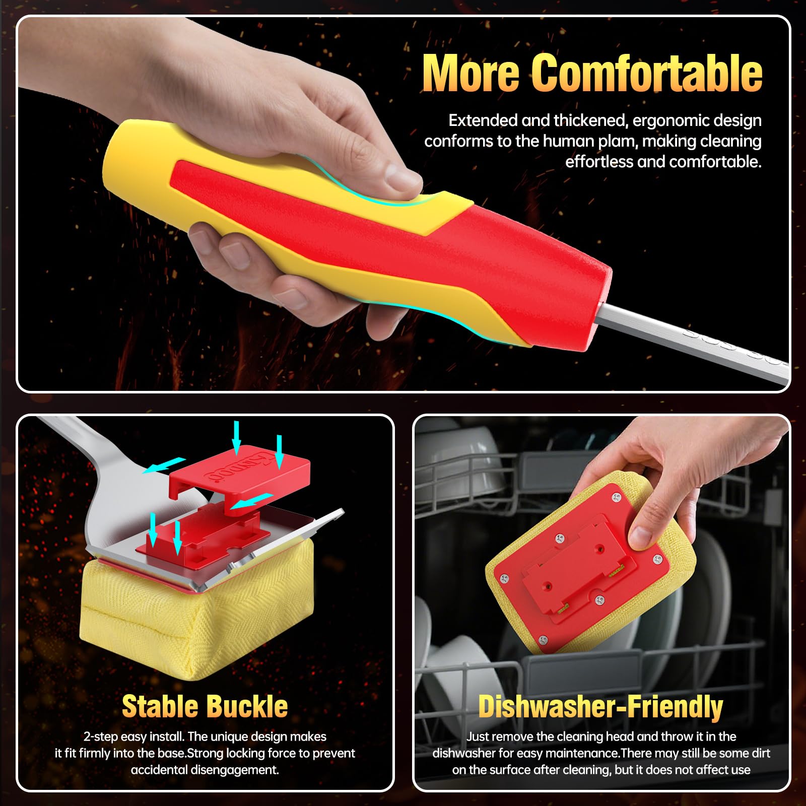 Kindoo safety clip and removable head provide secure, stable operation.
