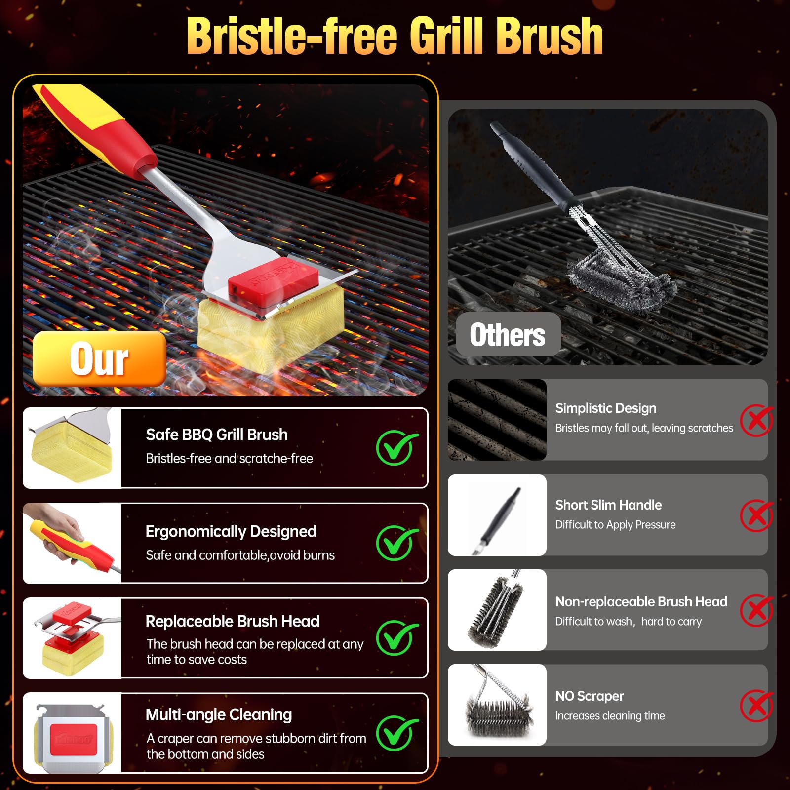 Kindoo stainless steel scraper complements brushing on grills.