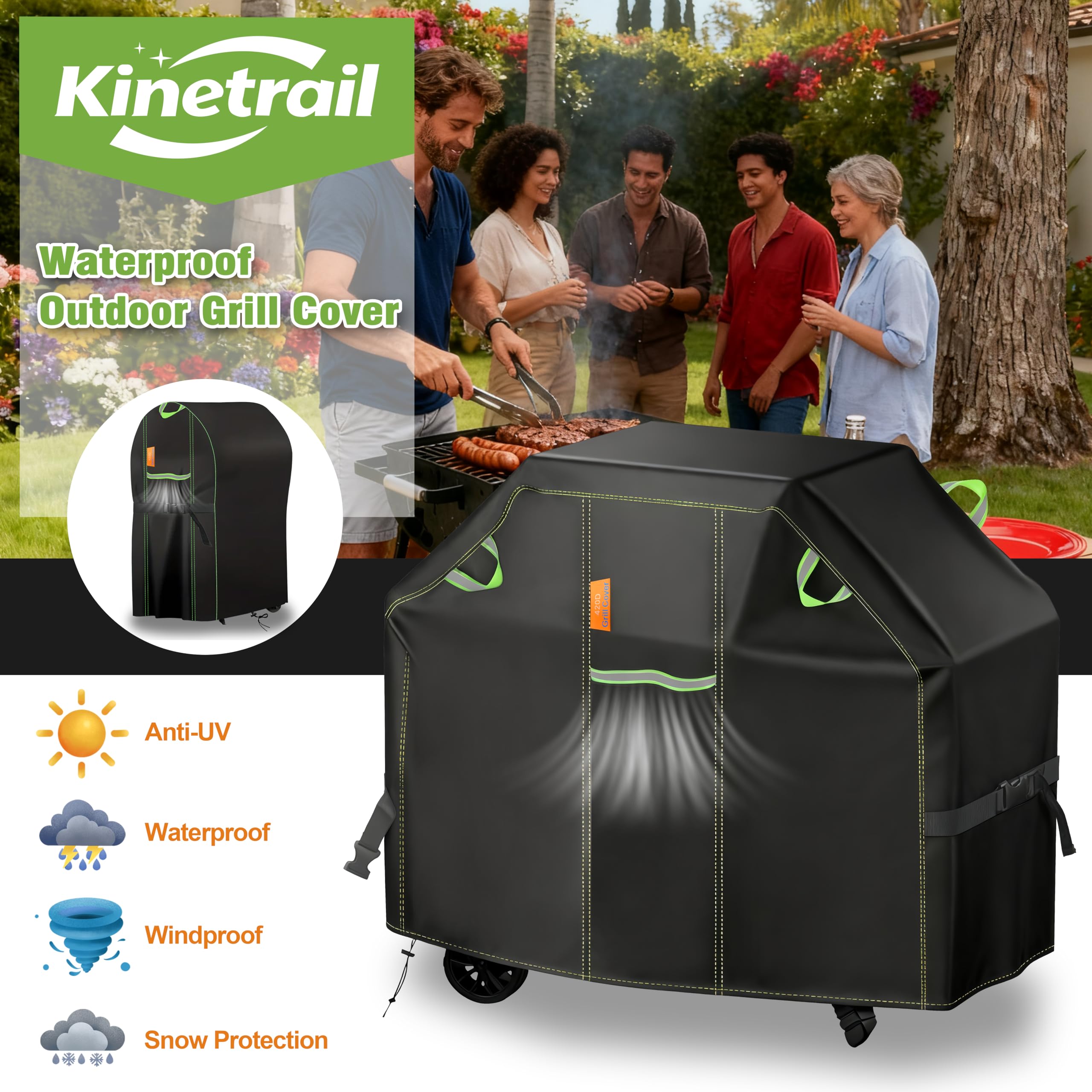 Kinetrail 58-inch weather protection for all-season grilling.