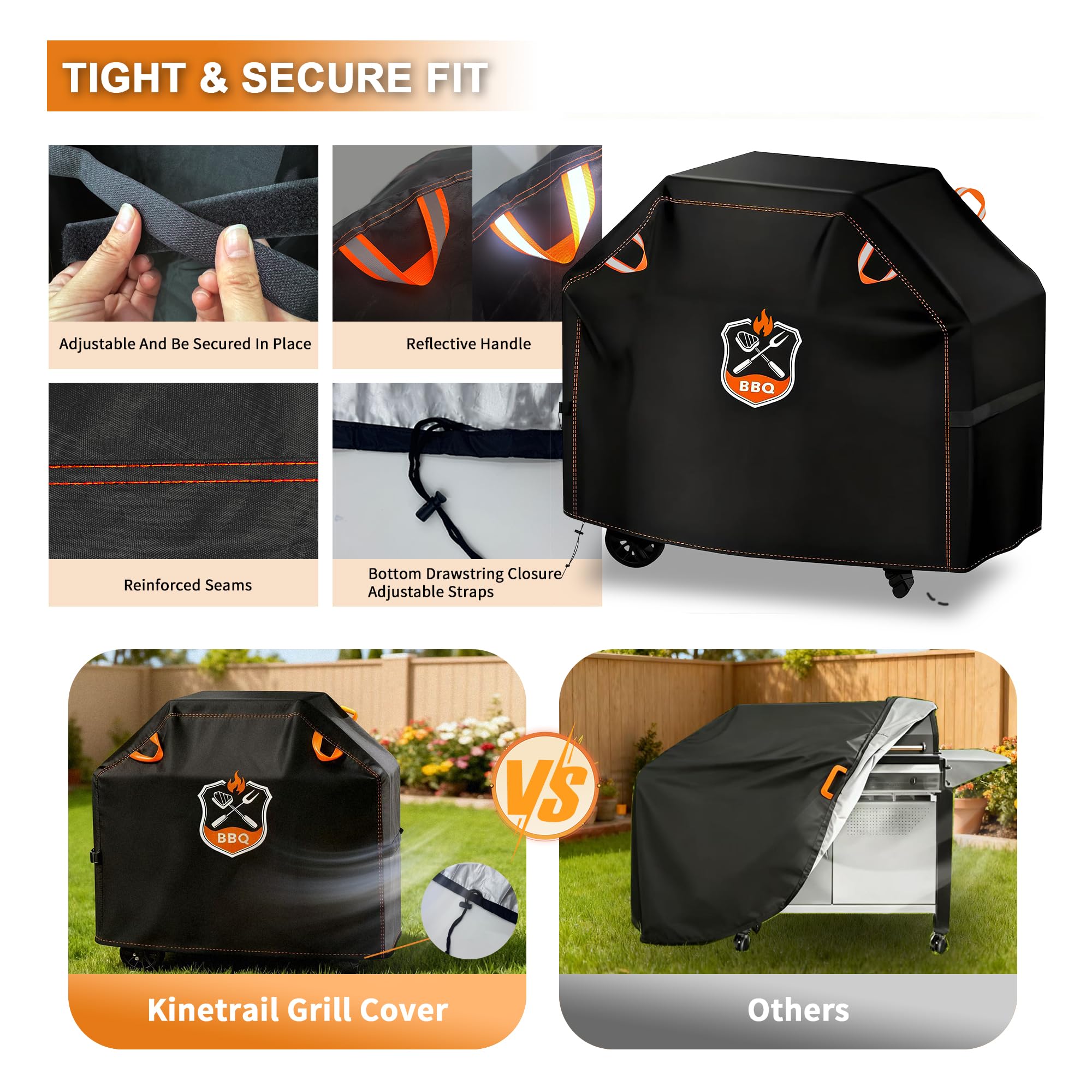Kinetrail windproof straps secure the cover during storms.