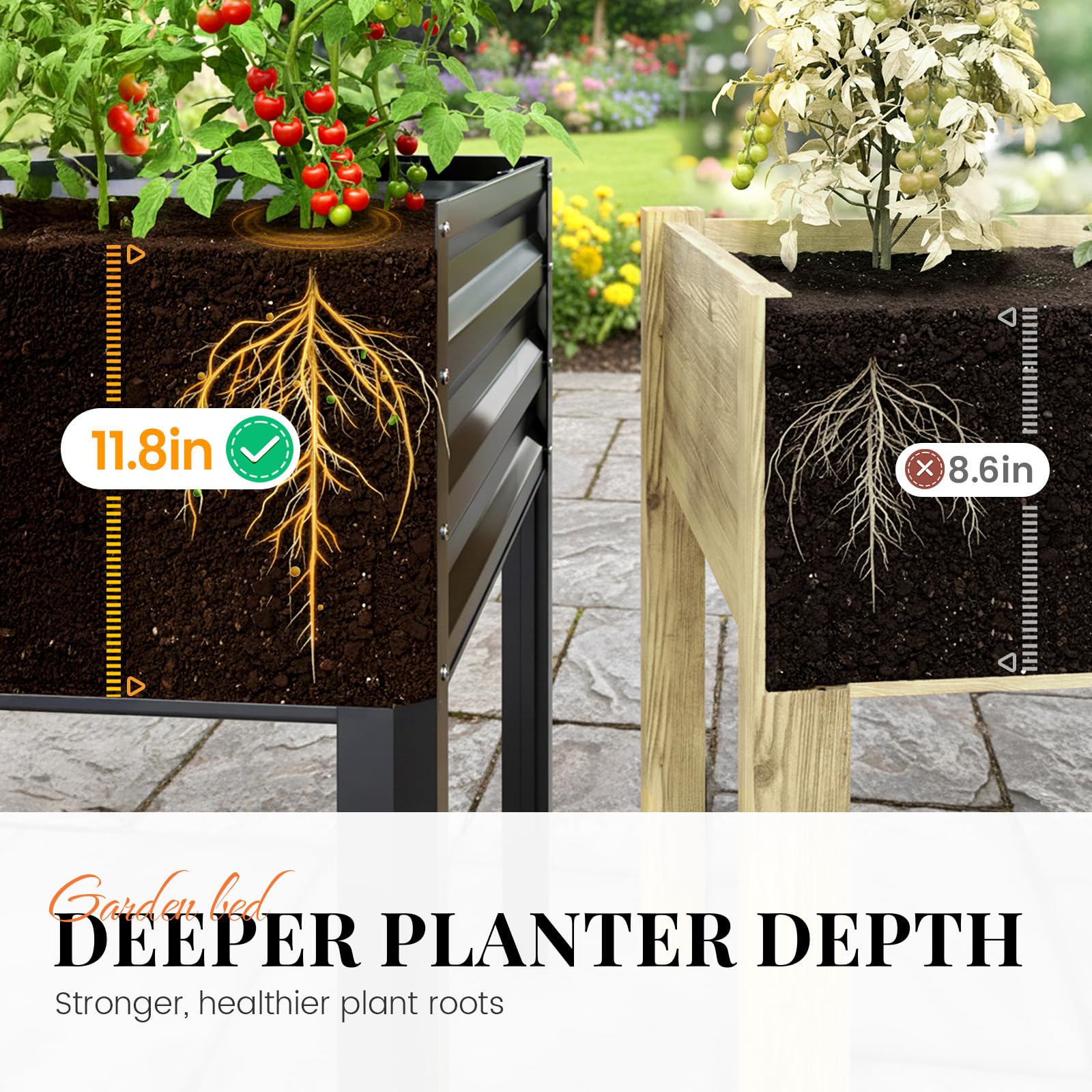 King Bird elevenpointeightinch-depth planter for deep root growth.