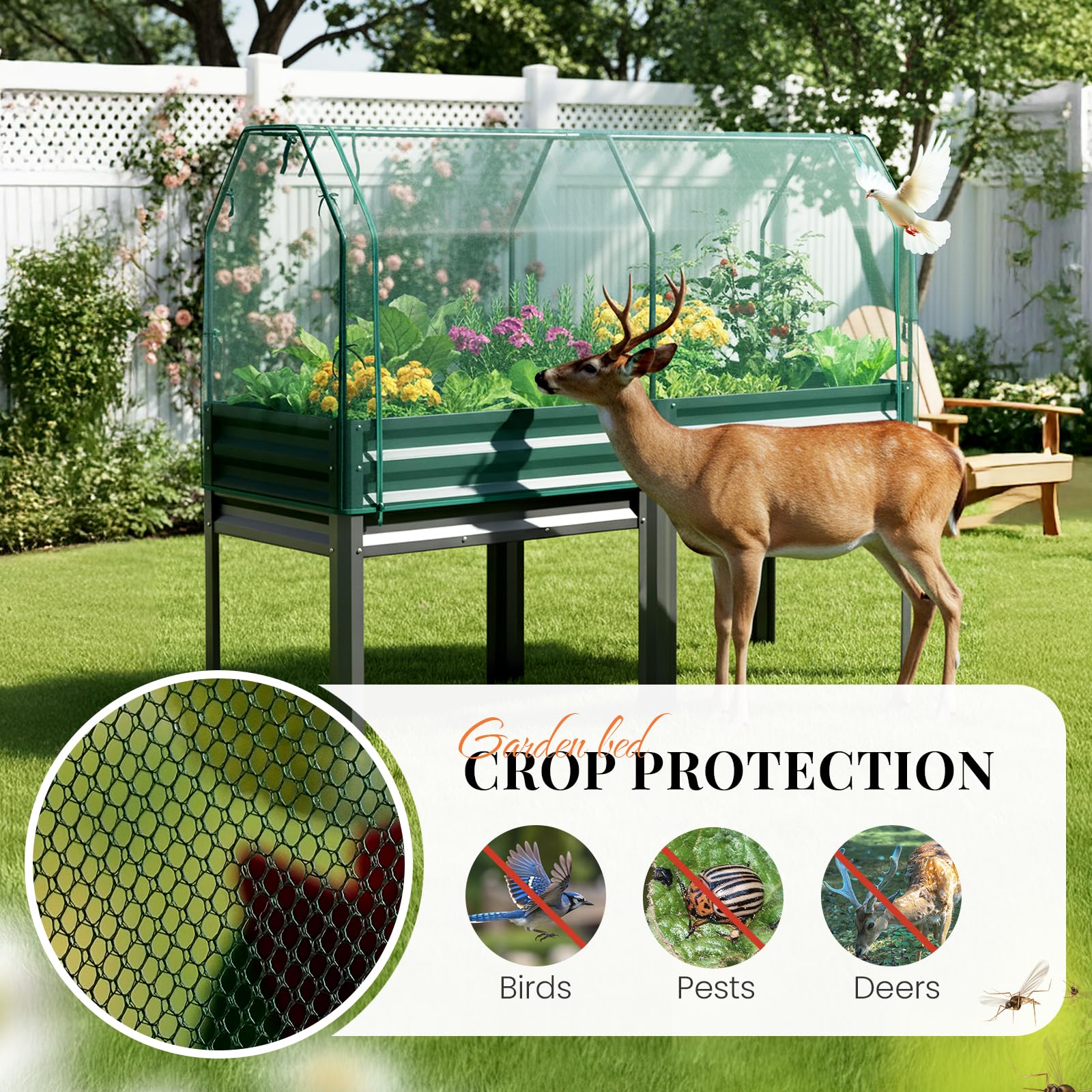 KING BIRD galvanized elevated planter with legs, side angle showing sturdy support