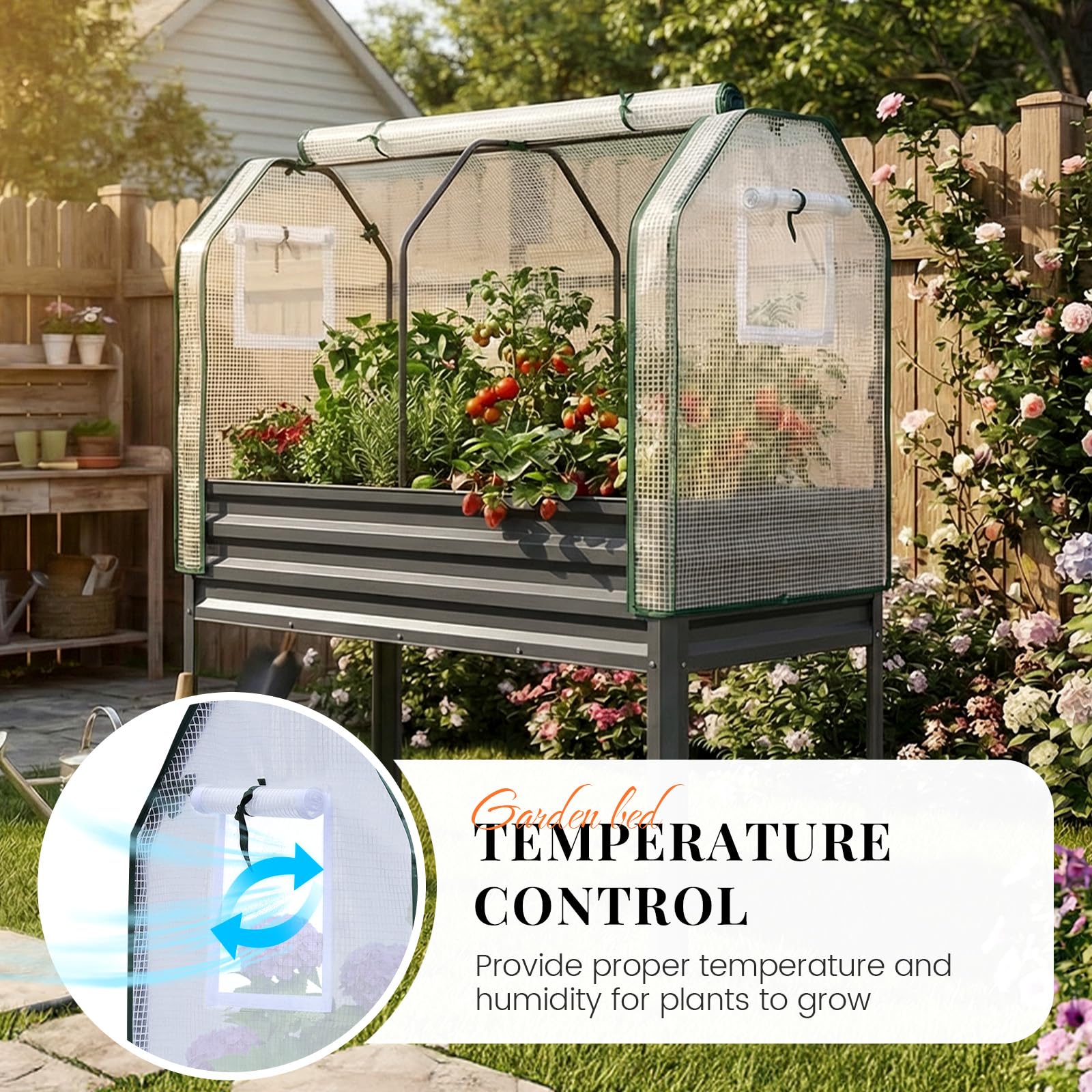 King Bird galvanized elevated planter legs provide comfortable soil access.