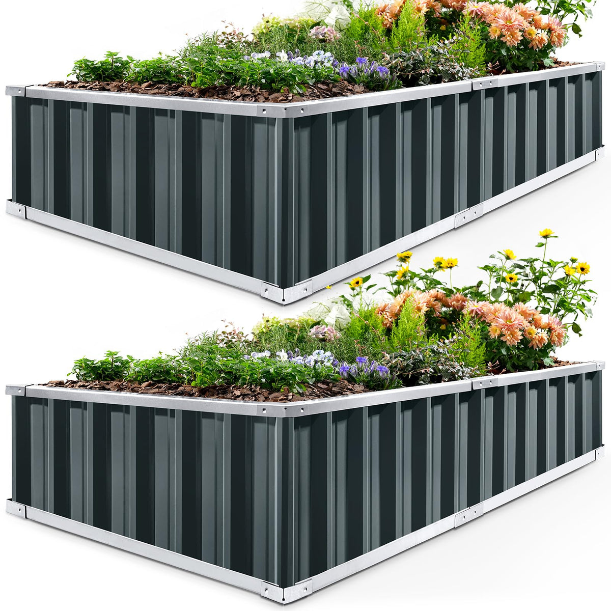 King Bird raised garden bed in dark grey, durable two-pack for vegetables and flowers.