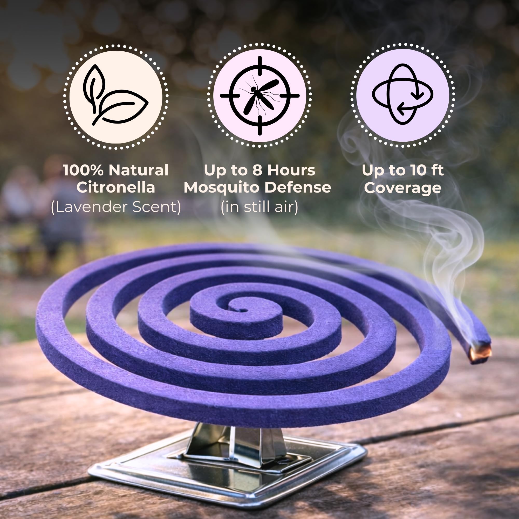 King Mosquito Coils on metal stand for easy outdoor setup and steady burning