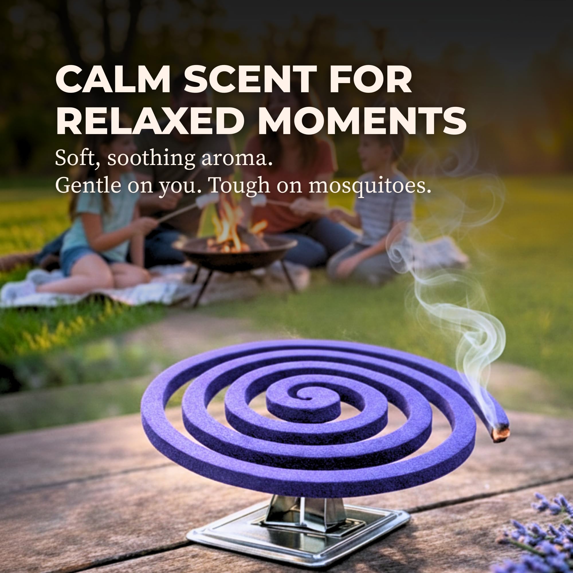 King Mosquito Coils emit lavender-citronella smoke for a relaxing patio ambiance