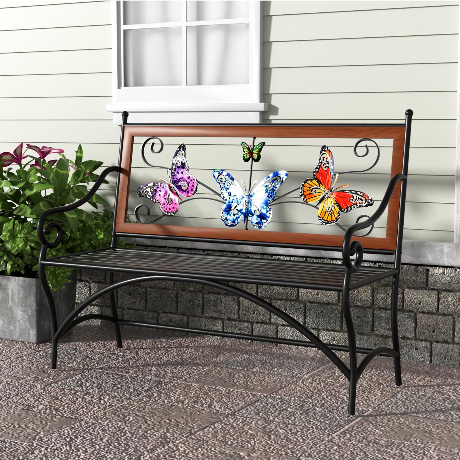 KINGBO front-view patio bench showcases sturdy construction and style