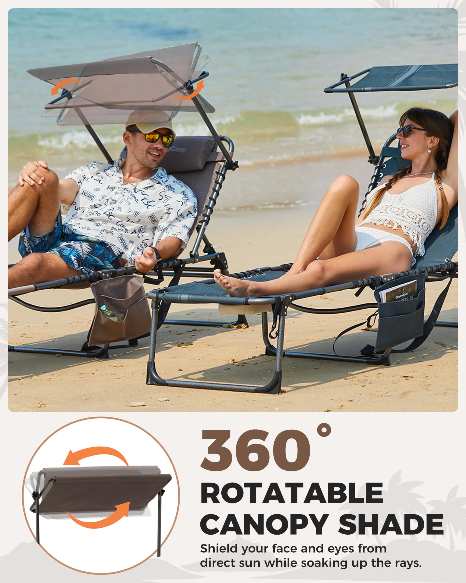 KingCamp chaise offers five reclining angles to match your preferred lounging angle.