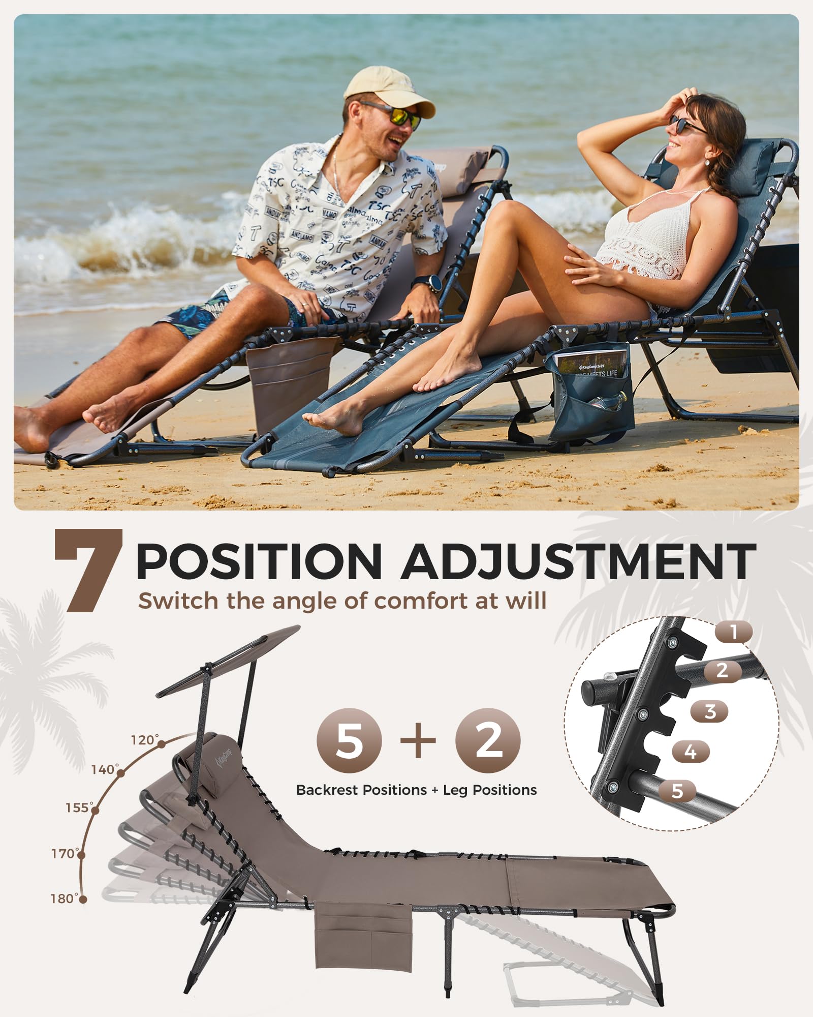 KingCamp chair provides two-leg positions for customizable leg support.