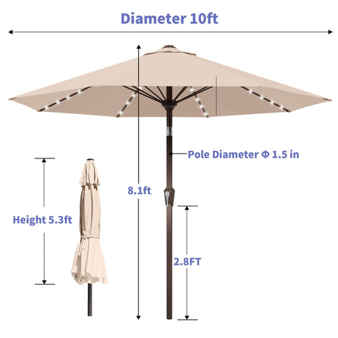 Kingdura 10-foot umbrella suitable for 6 to 8 chairs