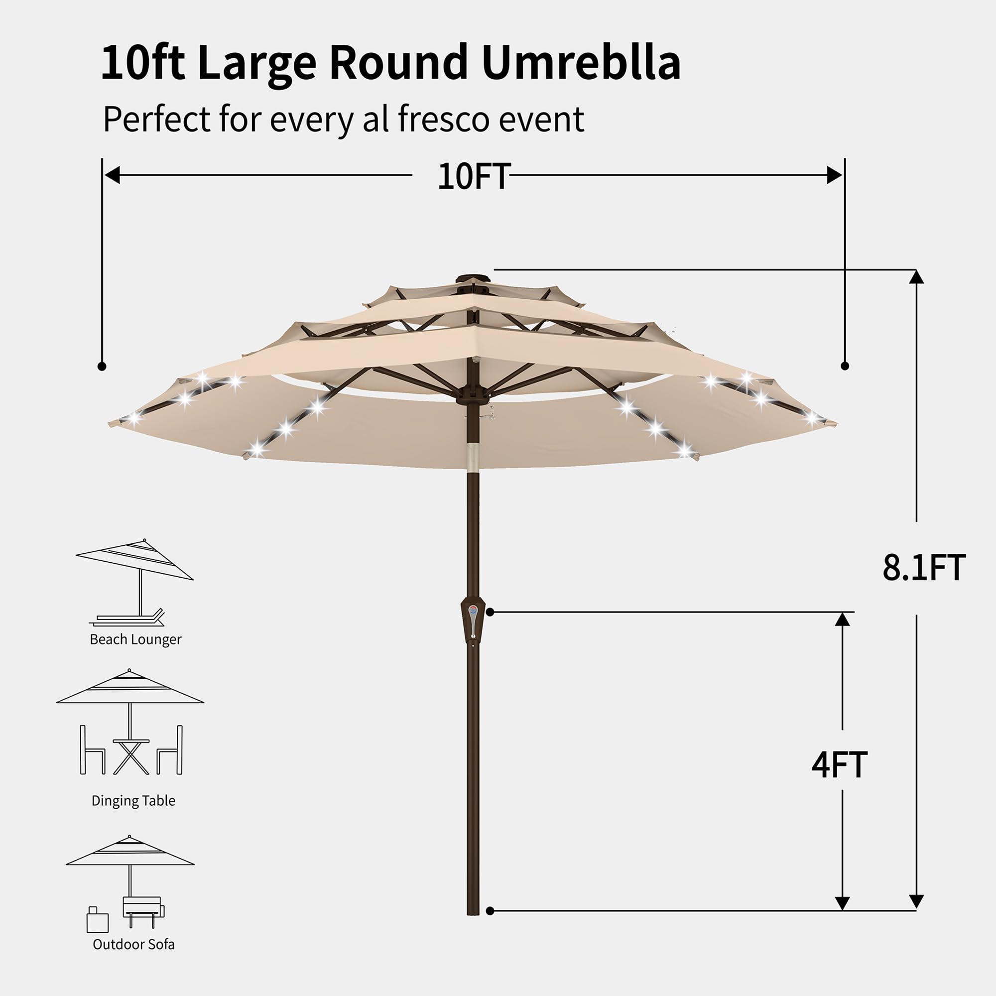 Kingdura wide 10ft canopy covers decks, patios, and poolside seating.
