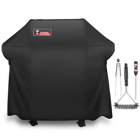 Kingkong 52-inch grill cover on Weber Spirit 220-300 series shields from rain and sun.