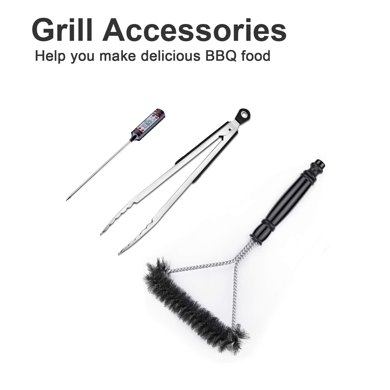 Kingkong 7131 includes brush, tongs, and thermometer for grilling