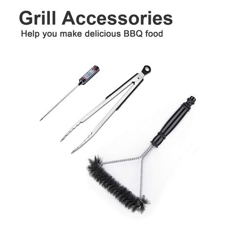 Kingkong 7131 includes brush, tongs, and thermometer for grilling
