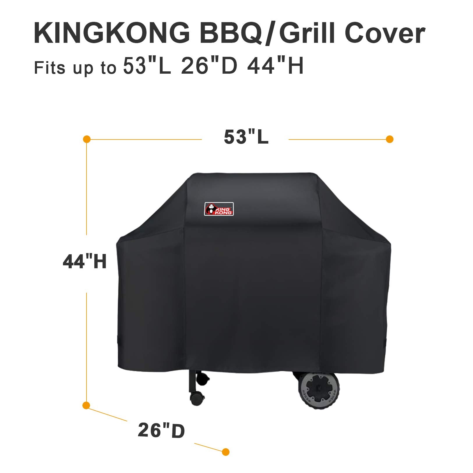 Heavy-duty 100% polyester fabric resists rain, snow, and dust on the grill cover