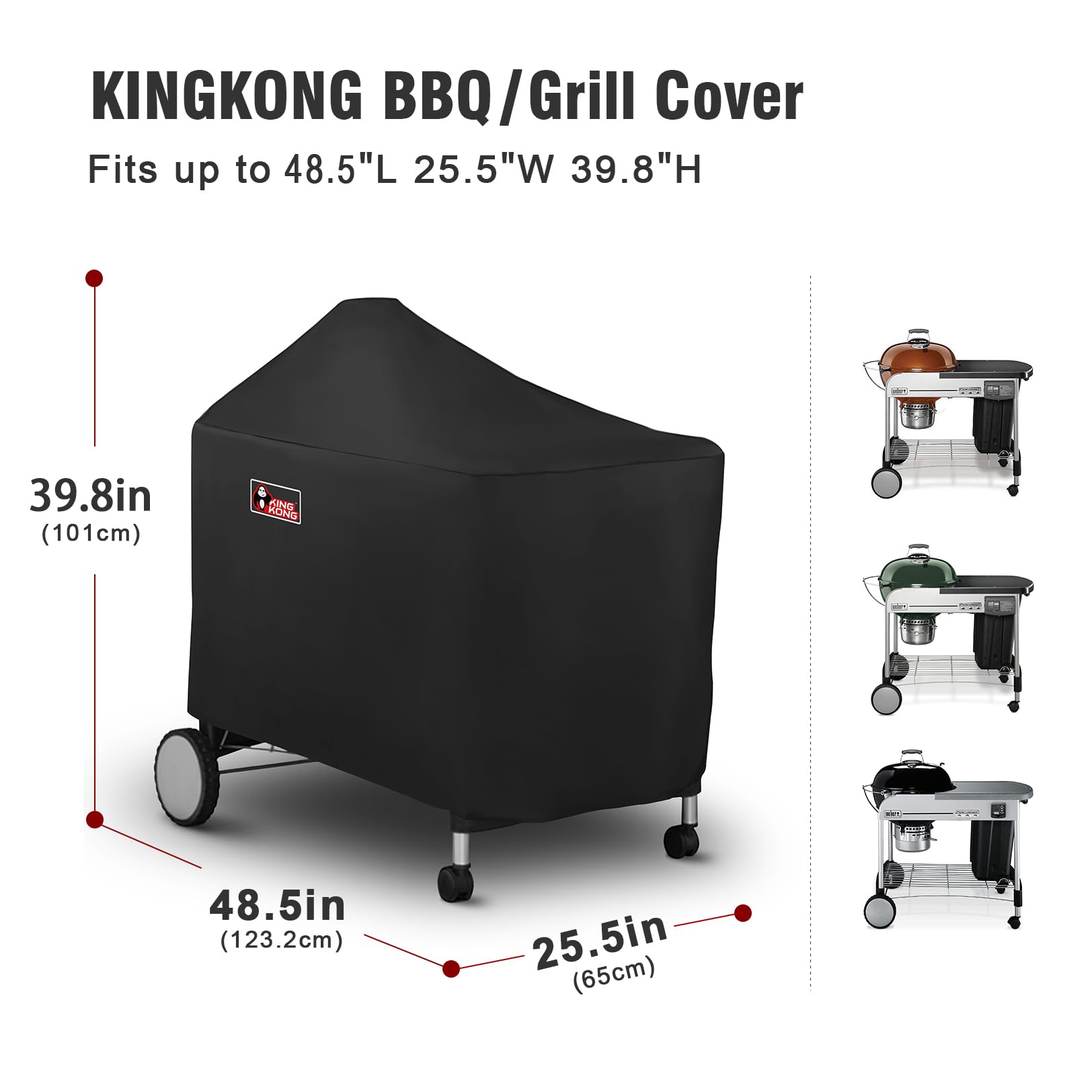 Velcro straps secure Kingkong cover against wind for Weber Performer 22-inch.